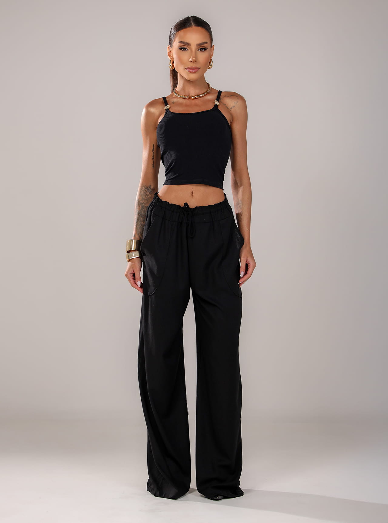 Calça Chocolate Doce Linho Bianca Preto