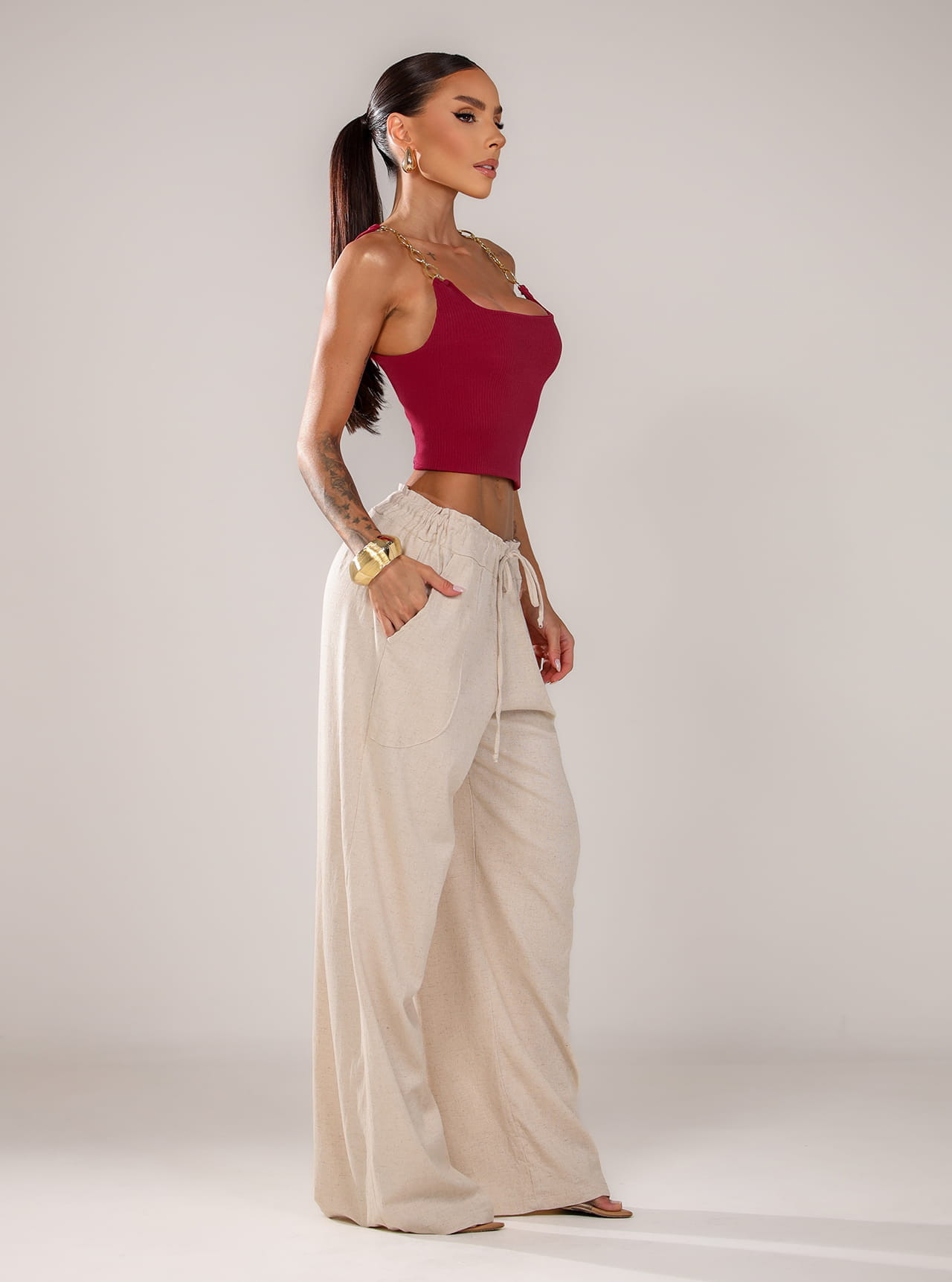 Calça Chocolate Doce Linho Bianca Off White