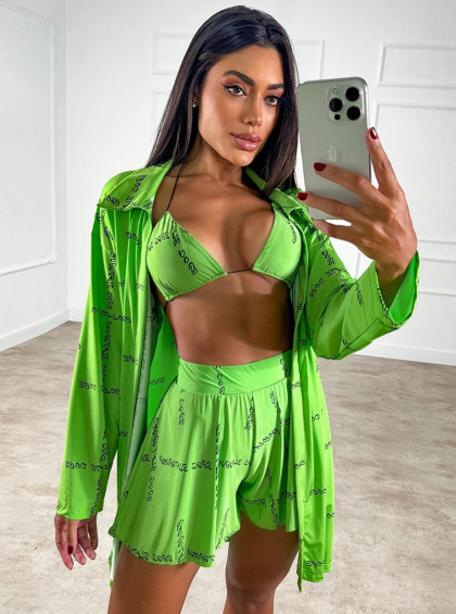 Conjunto de camisa shorts e biquini Chocolate Doce Zoe Verde