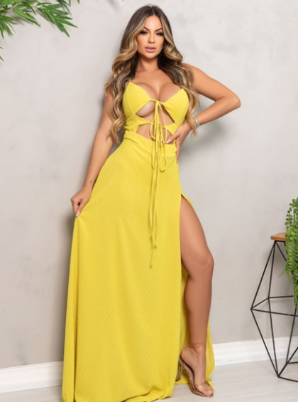 VESTIDO CHOCOLATE DOCE DEBORA AMARELO