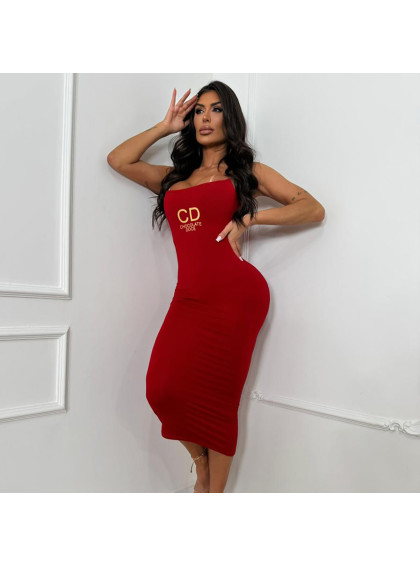 Vestido Midi Chocolate Doce Hibisco Vermelho 
