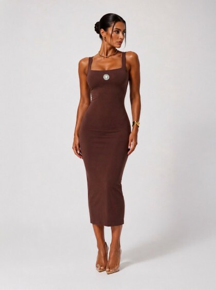 Vestido midi Chocolate Doce Mariah MARROM- Chocolate