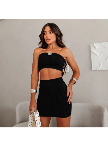 Conjunto CD top e saia curta Preto