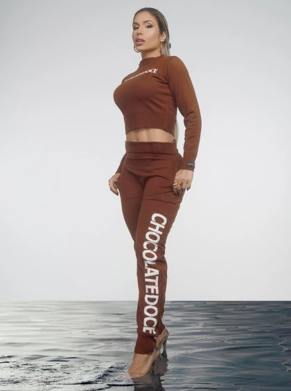 Conjunto Chocolate Doce Tricot Marrom