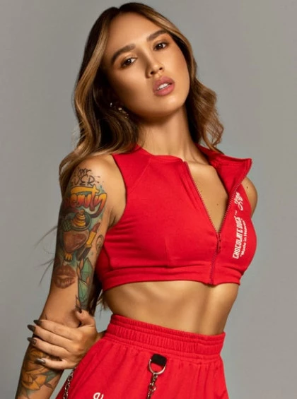 CROPPED LARA BABY POWER CHOCOLATE DOCE VERMELHO