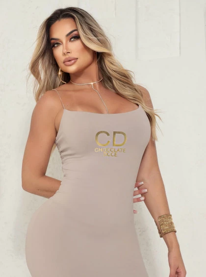 Vestido Midi Chocolate Doce Hibisco Nude