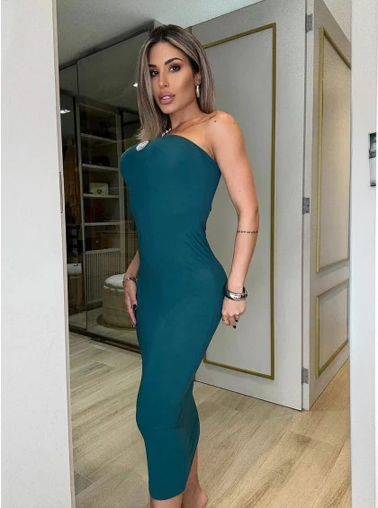 Vestido Chocolate Doce Midi Tomara Que Cai Margo Verde