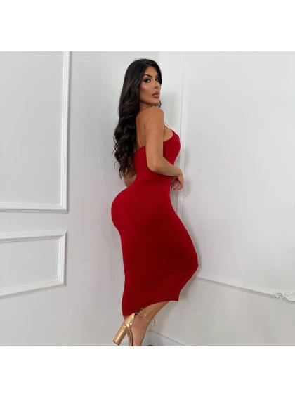 Vestido Midi Chocolate Doce Hibisco Vermelho
