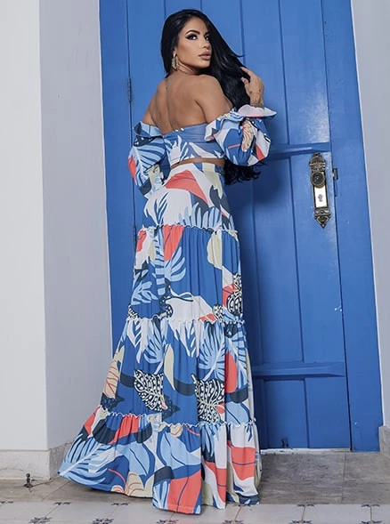 Conjunto Top e Saia Longa Chocolate Doce Mabu azul BEBE