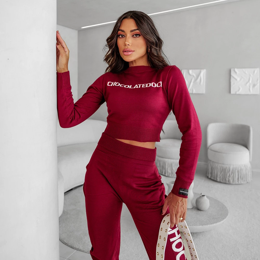Conjunto Chocolate Doce Tricot Vermelho