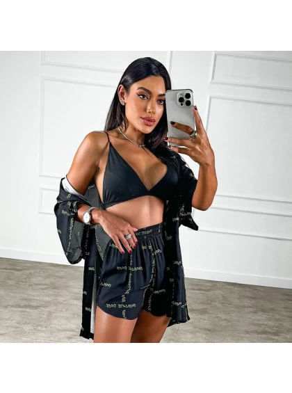 Shorts Chocolate Doce Bianca Preto