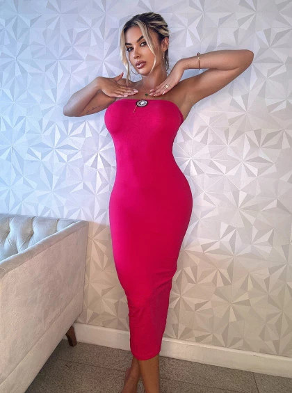 Vestido Chocolate Doce Midi Tomara Que Cai Margo Pink
