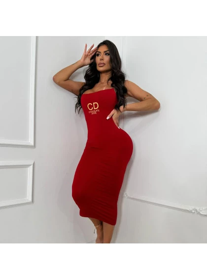Vestido Midi Chocolate Doce Hibisco Vermelho 